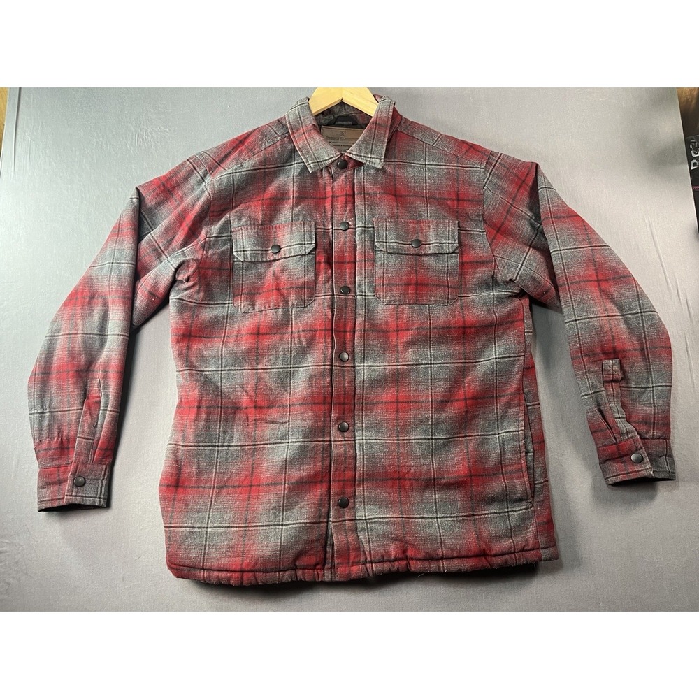 Rugged Elements Mens Large Flannel Shirt Jacket Plaid Red/Gray Quilted Shacket